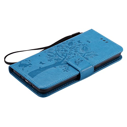 Samsung Galaxy J5 2016 Hülle Blau im Retro Wallet Design,Cozy Hut Samsung Galaxy J5 2016 Hülle Leadertasche Premium Lederhülle Flip Case im Bookstyle Folio Cover Kartenfächer Magnetverschluss und Standfunktion Leder Schale Etui für Samsung Galaxy J5 2016 / SM-J510 5,2 Zoll Handytasche Schutzhülle Katzen und Bäume Muster – blau - 4