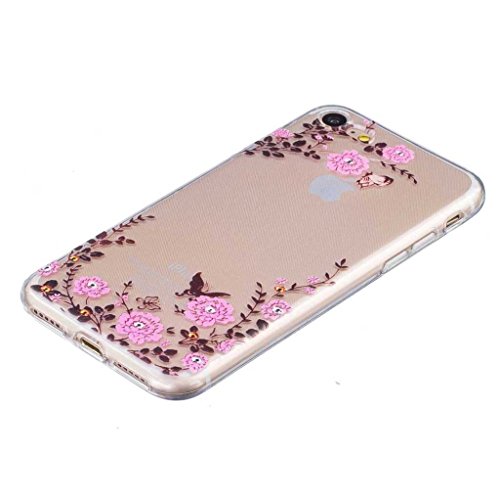iPhone 7 Case [with Free Tempered Glass Screen Protector], BoxTiiÂ® Soft TPU Cover Slim Fit Ultra Thin Anti-Scratch Shock Absorption Protective Back Case Cover Shell for Apple iPhone 7, Dandelion Tree Butterfly Pattern Design Cover Case for Apple iPhone7 (#13 Flower)