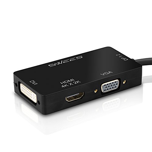 3 in 1 DisplayPort Adapter, Swees 4K x 2K 3 in 1 Displayport DP zu HDMI DVI VGA Kabel Adapter Konverter | 3840×2160 UHD / 2160p 4k (Ultra High Definition) | HDTV / 1080p (Full HD) | vergoldete Kontakte | Plug&Play | Schwarz - 3