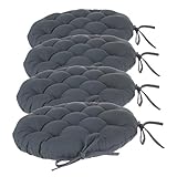Set aus 4 runden Stuhlkissen mit Befestigung - Durchmesser 40 cm - Gesteppt und 100% Baumwolle - Farbe GRAU BLAU