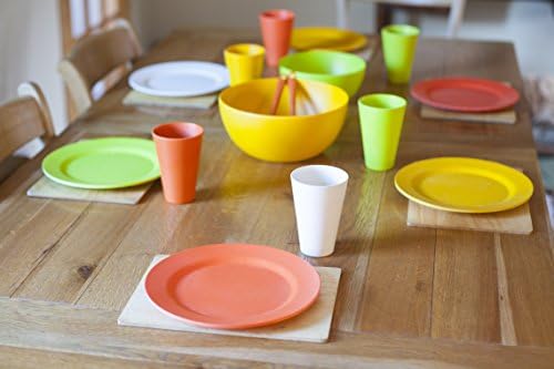 Bamboo 25cm Round Dining Plates (set of 4 - ivory cream, leaf green, terracotta orange & sun yellow)