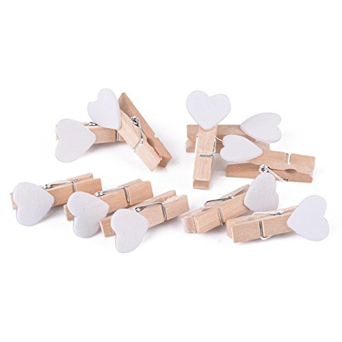 Niedliche Mini Holz Wäscheklammern Herz Holzklammer Foto-Halter Dekoration (30 Stück, Weiß) - 3