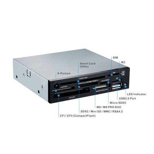 Tooq TQR-202B - Lector interno de tarjetas de memoria y DNI electr  nico  DNIe  SIM  CF  MS  SD  SDHC  microSDHC  X-Memory  TF  Micro SD  y M2   3 5   USB 2 0  color negro  chasis metalico  480Mbps 