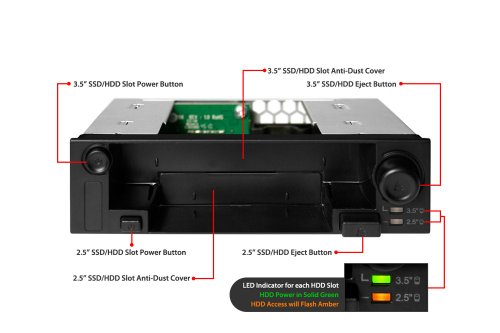 Icy Dock DuoSwap MB971SP-B – SATA Hot Swap Wechselrahmen für 2,5 Zoll (6,4cm) und 3,5 Zoll (8,9cm) SSD/HDD in 1x 5,25 Zoll (13,3cm) – Trägerlos - 3