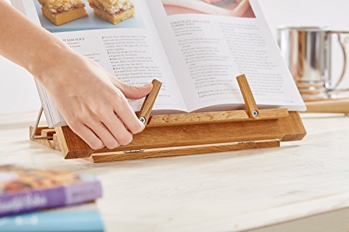 Andrew James Zusammenklappbarer, Einstellbarer Kochbuchhalter/ Tablet- und Kochbuchständer aus massivem Eichenholz - 6
