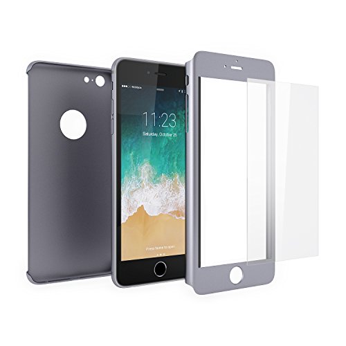 Funda iPhone 6s PLUS 360 Grados Completa - Carcasa Integral con Protector de Pantalla de Vidrio Templado para iPhone 6 / 6s PLUS - Funda Delantera y Trasera con Cristal Templado (Gris Espacial)