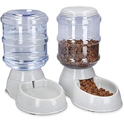 Navaris 2X Distributeur Croquettes et Eau - Accessoire pour Chat et Chien - 2X Gamelle Automatique Nourriture - pour Chat Chien Lapin - Capacité 3,8L