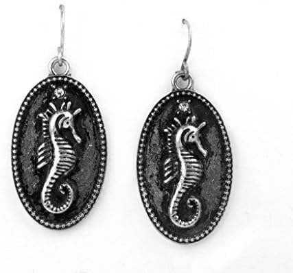 CWS Beautiful Oval 3D Seahorse Charm Drop Earrings Womens