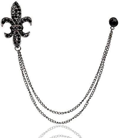 Men Tassel Chain Brooches Women Retro 5AAA Zircon Brooches Suit Formal Meeting Brooches,Black-OneSize