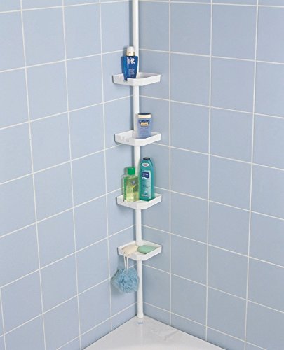 Teleskop Duschregal Badregal Eckregal Bad weiss mit 4 Ablagen N03 höhenverstellbar 135cm - 250cm lang