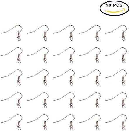 PandaHall 50 pcs Platinum Color Iron Earring Hooks about 18mm long
