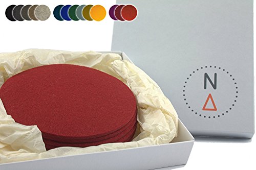 Glasuntersetzer 6er Set formschön und robust für Gläser, 100% Merinowollfilz rund 10cm stilvolle Filz Getränkeuntersetzer in rot weitere Farbe wählbar (rot)