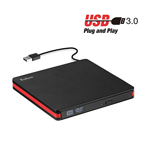 Grabadora CD/DVD Externa USB 3.0, Rodzon Unidades de CD Externas Alta Velocidad, Lector/Quemador/Re - Quemador de CD/DVD +/-RW/ROM para Windows XP/Win 7/8 / 10 / Vista/Linux/Mac OS