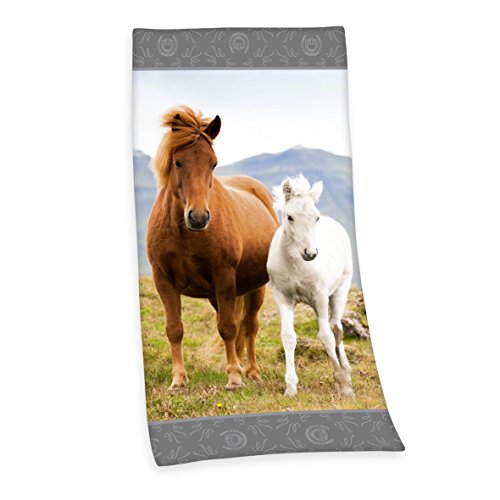 Herding 6124201516 Young Collection Pferde Velourstuch, Baumwolle, mehrfarbig, 75 x 150 cm