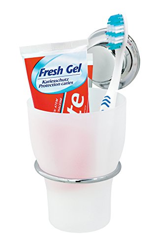 EverLoc EL-10222 Vakuumsystem - Nie wieder bohren! Zahnputzbecherhalter mit Becher, Metall, chrom / kunststoff, 7.9 x 11 x 10 cm