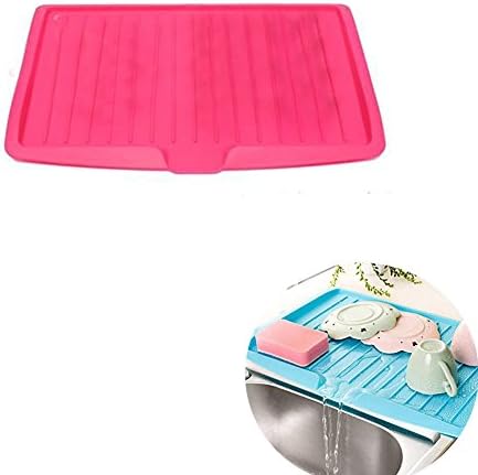 PDFans Dish Drainer Board Drip Tray Plastic Sink Worktop Drainboard (Rose Red)