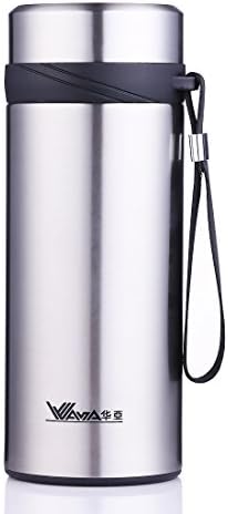 QILEYIN QLY057 Vacuum Insulated Water Bottle 650 ML, Stainless Steel Flask Travel Mug with Removable Tea Strainer and Carry-strap, BPA Free (Silver)