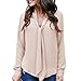 Produktbild Longra Damenblusen Elegant Chiffonblusen V-Ausschnitt Langarm Festliche Oberteil Damen Lose Langarmshirt Vintage Blusenshirts Tunika Hemd T-Shirt (Khaki, XL)