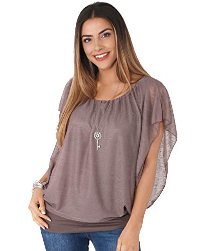 KRISP 6093-MOC-SM, Blusa Mujer Ancha Elegante Fiesta, Moca (6093), S/M (36-38)