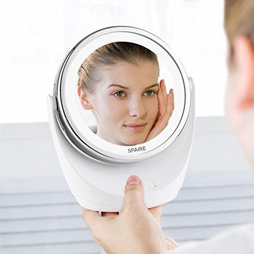 Spaire Kosmetikspiegel LED 10-fach Vergrößerter Schminkspiegel mit Licht Doppelseitiger Vergrößerungsspiegel mit 360°Drehbar für Kosmetik und Hautpflege - 6