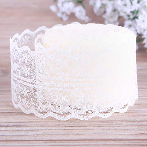 BIT.FLY 4.5Cm X 46M Rouleau de Ruban, Ruban en Dentelle Vintage pour Déco Divers Objet Mariage Baptême Personnaliser Votre Articles Ménagers - Ivoire