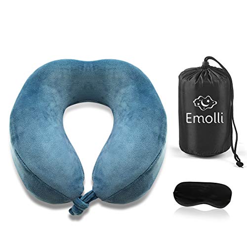 Preisvergleich Produktbild Emolli Reise Nackenkissen, Orthopädisches Nackenhörnchen, Schlafen Memory Foam Ergonomisches Nackenstützkissen, für Flugzeug Bus Zug, mit Schlafmasken, und Tragetasche Reisekissen, Grün, MEHRWEG
