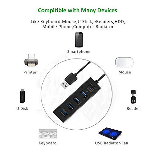 Usb Hub Super Speed 4 Port USB 3.0 Hub Extra Leicht Verteiler bis zu 5Gbs für Apple MacBook,Windows Laptops und Ultrabooks,Tablet-PC und Smartphone(Schwarz ) - 5