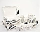 eckiges weißes Porzellan mit geschwungenen Kanten