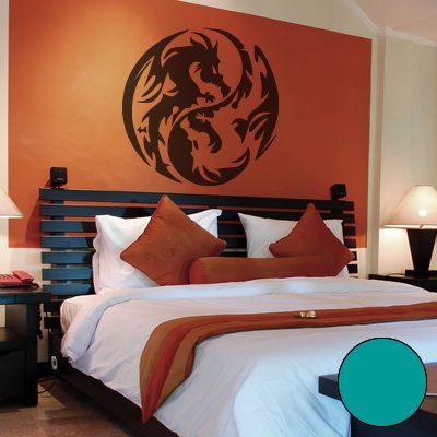 A432 Wandtattoo "Yin Yang Drache" 60cm x 60cm tuerkis (erh. in 40 Farben und 2 Größen)