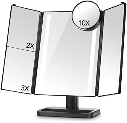 ACOCO LED Light up Mirror, Large Makeup Mirror with 32 Lights, Illuminated Vanity Mirror with Touch Screen and 1X/2X/3X Magnification, 10X Spot Magnifying Mirror Included [Upgrade Version] (Black)