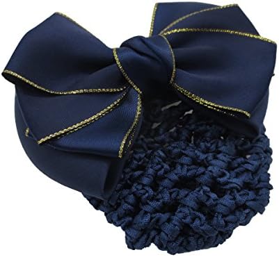 Szeagle Women's Bun Cover Net Snood Bowknot Decor Barrette Hair Clip Navy Color