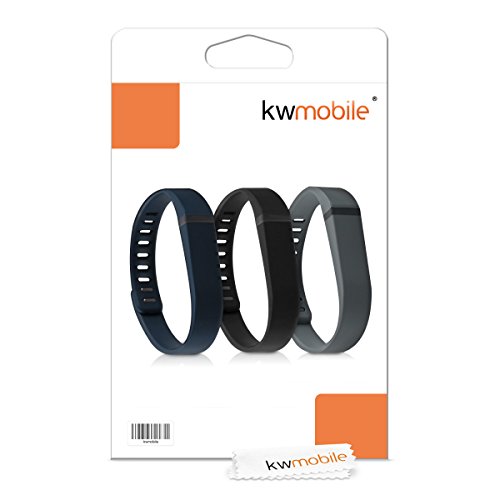 kwmobile 3in1 Set: 3x Sport Ersatzarmband für Fitbit Flex in Schwarz Dunkelblau Anthrazit Innenmaße: ca. 15 – 20 cm – Silikon Armband mit Verschluss ohne Tracker - 7