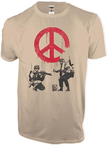 Funkbomb Banksy Peace Loving Soldiers Men's T Shirt Tan XL