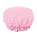 Stylish Design Waterproof Double Layer Shower Cap Spa Bathing Caps, Pink Dot