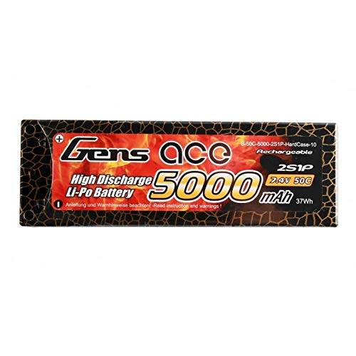 Gens ace B-50C-5000-2S1P-HardCase-10, Batería Lipo 2S (7.4V) 5000mAh 50C Caso duro con el enchufe de Deans T para RC Carro, avión, helicóptero, coche, Multicolor