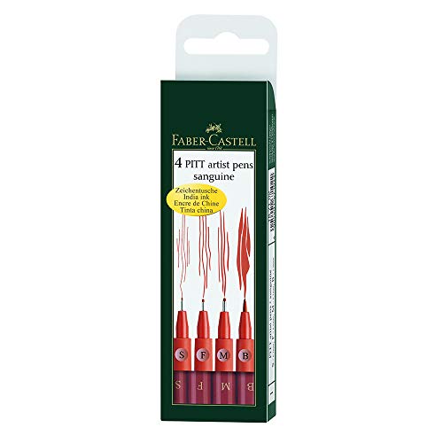 Faber-Castell 167102 - Pack de 4 rotuladores Pitt Artist Pens Sanguine, diferentes grosores de punta, tonos sanguina