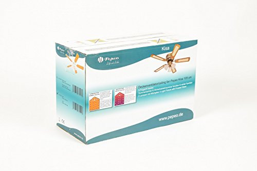 Pepeo Deckenventilator mit Licht Kisa, extra flach, Gehäuse Messing Antik, Flügel Mahagoni oder Eiche, 105 cm - 14