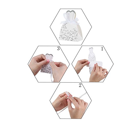 Foonii® 100 Stück Süßigkeiten Schachtel Hochzeitskasten Bonbons Schachtel für Hochzeit, (50 paar) Hochzeit Brautkleid Entwurf Brautpaar Gastgeschenk - 6