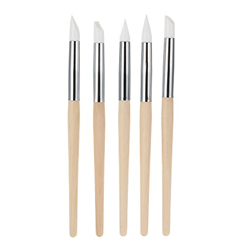 Anself Nail Art Silicone Sculpture Pen For Emboss Carving Polish Craft Wooden Handle Nail Art Salon Tool Set 5Pcs/Set