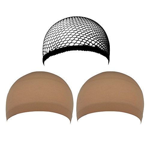 eBoot 3 Pack Wig Caps, Neutral Nude Beige and Black Mesh