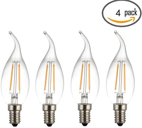 Adogo 2W LED Filament Candle Light Bulb,2700K Warm White 200LM,E14 Thread Cap Chandelier Lamp,C35 Shape Bullet Top,25W Incandescent Replacement,230V Non-dimmable,4 Pack [Energy Class A+]