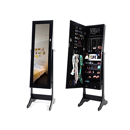 SAILUN® Schmuckschrank Spiegelschrank Standspiegel Schrank mit Spiegel, Regale Aufbewahrung für Ohrringe, Halskette, Broschen, Armbänder, Ringe, Kosmetik (Schwarz, A Type) - 7
