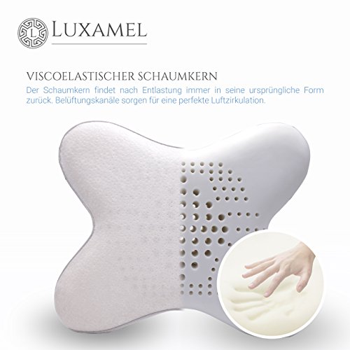 Bauchschläferkissen von Luxamel Seitenkippschläferkissen Orthopädisches &ergonomisches Kopfkissen / Viscoelastischer Schaum / Bauchschläfer sowie Seitenschläfer /allergiker-freundlich / 55x47x8/9cm - 3