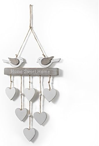 montemaggi Outside the Door Hanging Bird and Hearts, Wooden Home Sweet Home Hearts Decoration