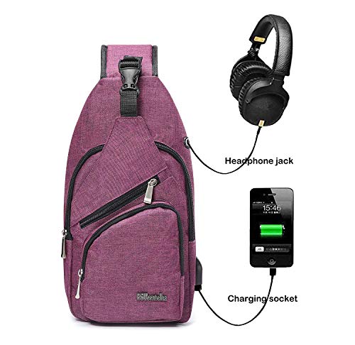 BSTcentelha Bolsa Bandolera, Hombres y Mujeres, Ligera, para Senderismo, Mochila de Viaje con Puerto de Carga USB (Púrpura)