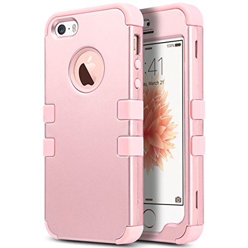 ULAK iPhone 5 Case iPhone 5S Caso iPhone SE Funda Cases Carcasa Wave hñbrida Resistente Suave TPU + PC para el iPhone 5S 5 SE con Protector de Pantalla y Stylus (Rosa Oro)