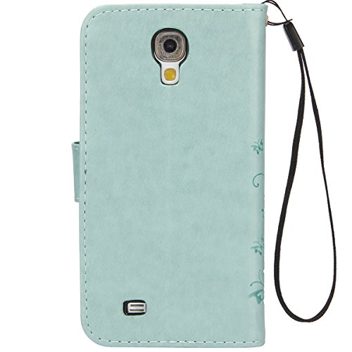 Galaxy S4 Hülle,Galaxy S4 Lederhülle,Galaxy S4 Leder Wallet Tasche Brieftasche Schutzhülle,ikasus® Malerei Schmetterling Muster PU Lederhülle Flip Hülle im Bookstyle Cover Schale Stand Ständer Etui Karten Slot Schutzhülle Grau Tasche Wallet Case für Samsung Galaxy S4 i9500 – Grün - 2