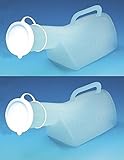 Male Urinal Pack of 2 - Urine Bottle with Long Neck, lid and Handle - 1 Litre Capacity.