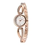 Yazilind Quarz-Armbanduhr runden Zifferblatt Titan Stahl eingelegten Strass-Armband für Frauen (Gold)