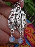  ★ MONDSTEIN OPAL ETHNO BOHO FEDER OHRRINGE ★ zarte, leichte Ohrringe Boho Schmuck